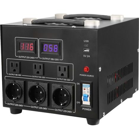 3000-VA-Spannungswandler, reversibler 110-V-/220-V-Transformator, US-/EU-Steckdosen und 5-V-USB-Anschluss, CE-zertifiziert (1/5)