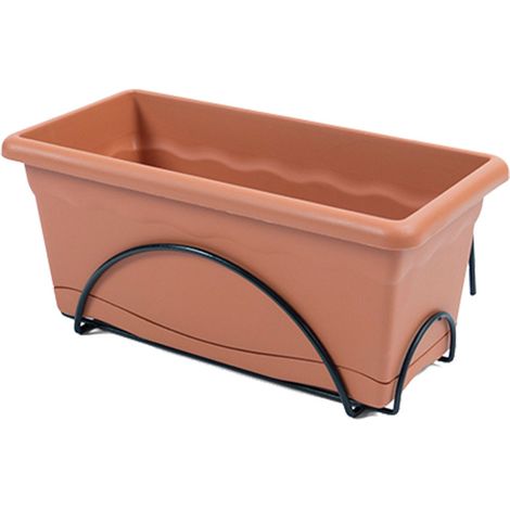 Jardinière Avec Plaque Intégrée 40x24cm + Support Métallique. Couleur Terracota (1/2)