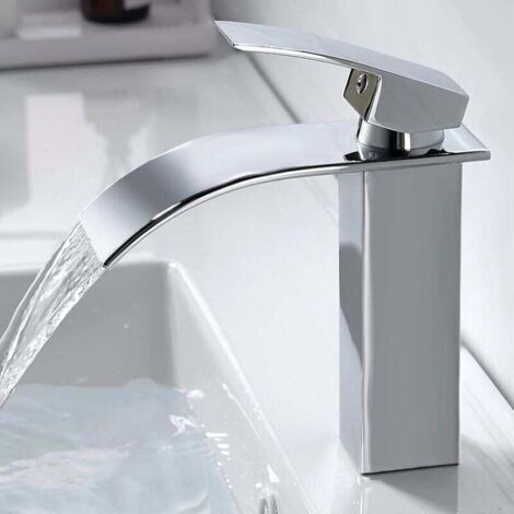 Wasserfall-Badezimmer-Wasserhahn, Messing-Mischerarmatur für Warm- und Kaltwasser, verchromter Wasserhahn G 3/8 - Light MUMU (1/4)