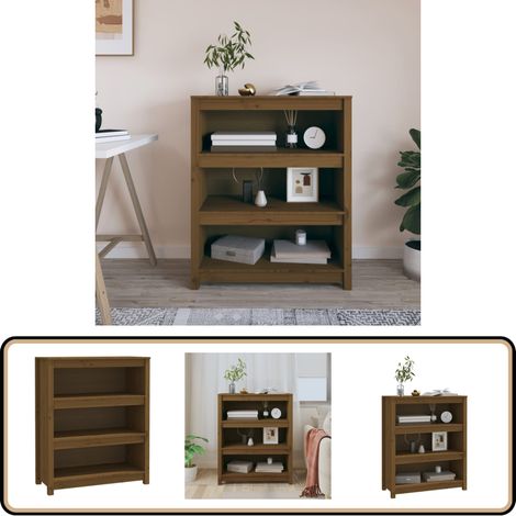 Bibliothèque Marron miel 80x35x97 cm Bois de pin massif - Bibliothèque - Meuble Rangement - Étagère - Armoire À Livres - Bibliothèque En Bois (1/5)