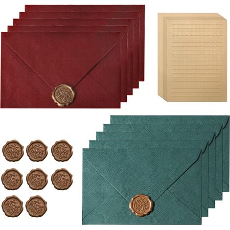 10 Enveloppes Vintage Bordeaux et Vertes avec Papier A5 et Sceaux (1/5)