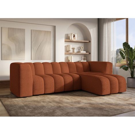Canapé d'angle réversible en tissu bouclette terracotta AELIS