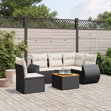Set de sofás de jardín 6 piezas y cojines ratán sintético negro - Cojines de jardín - Muebles de exterior (1/5)