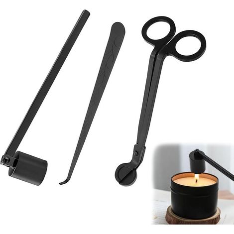 Lot de 3 accessoires pour bougies Noir Coupe mèche Coupe mèche Éteignoir à bougie Extincteur de bougie Kit essentiel (1/5)