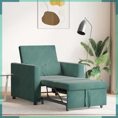 Canapé-lit escamotable simple - 42002699 - Velours - 3-en-1 convertible - Vert foncé 90x165x87 cm (1/5)