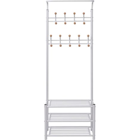 Armoire à Chaussures, Meuble Étagère de Rangement, Porte-manteau avec rangement de chaussures 68x32x182,5cm Blanc OIB3056E (1/4)