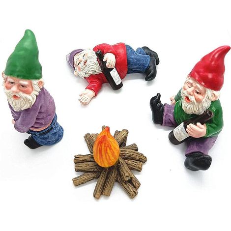Set di 3 gnomi in resina – decorazioni in miniatura – paesaggio fai da te – bevitore / ubriaco / venditore ambulante – statuine da giardino (1/5)