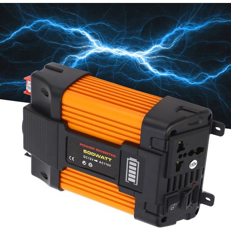 500W DC12V zu AC110V Wechselrichter mit korrigiertem Spannungswandler, Batteriestandsanzeige, 2 USB-Anschlüssen, 1 Universalsteckdose, inklusive Kfz-Ladegerät und Krokodilklemmenkabel. (1/5)