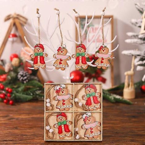 12 décorations de Noël en bois représentant des bonshommes en pain d'épice - Décoration de Noël à suspendre au sapin - Cadeau de Noël et de Nouvel An - Style Noël B (1/5)