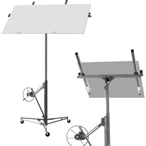 Lève-plaques pour plaques de plâtre, montage mural et plafond, hauteur réglable, inclinable 60°, 3 roues freinées, 68 kg, acier gris, pour chantier intérieur CHICFURN (1/5)