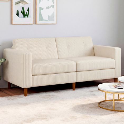 CALLIE Sofá recto de 3 plazas de pana beige