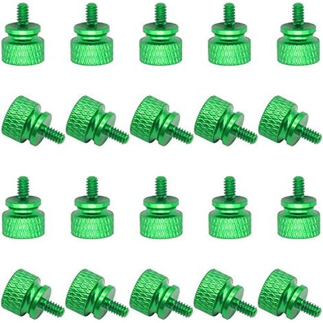 Lot de 20 vis moletées pour boîtier d'ordinateur 6-32 en aluminium anodisé, entièrement filetées, vis moletées (vert) (1/5)