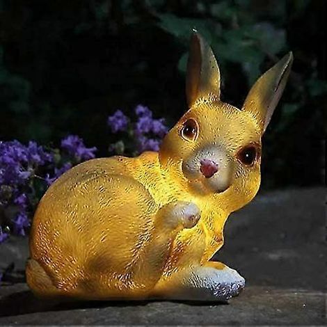 Statue de lapin solaire décorative pour jardin extérieur, sculpture de lapin en résine imperméable avec éclairage solaire pour terrasse ou allée. (1/5)