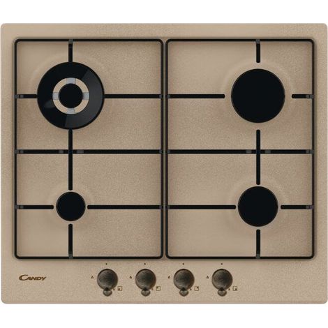 Candy – Plaque avec hotte intégrée 60 cm – Gaz 4 foyers – Commande rotative – Couleur avoine – Intégration facile