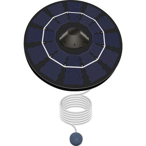 Pompe à oxygène solaire pour bassin avec tuyau d'air et pierre à bulles, aérateur d'étang 19x19x6 cm (1/5)