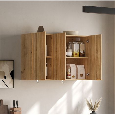 Mobile da cucina sospeso a 3 ante in MDF naturale 90 x 29 x 60 cm OKMYHOME (1/5)
