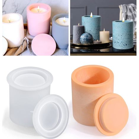 Moules cylindriques en silicone pour bougies piliers en résine avec couvercle, multi-fonctionnels, fabriqués à la main, pour la fabrication de bougies translucides (1/5)