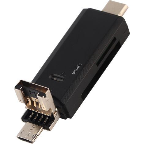 3-in-1 USB-C- und Micro-USB-Speicherkartenleser mit OTG-Anschluss für kompakte Speicherkarten, Schwarz