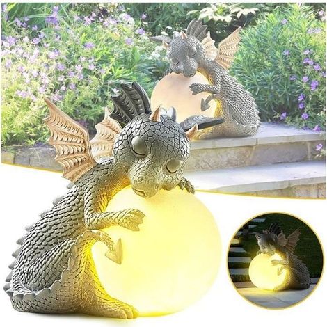 Statue - PRUMYA - Dragon Lumineux - Résine - 12x15x16 cm - Décoration de Jardin