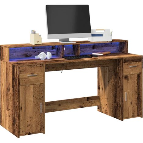LED-Schreibtisch Altholz-Optik 160x55x91 cm Holzwerkstoff