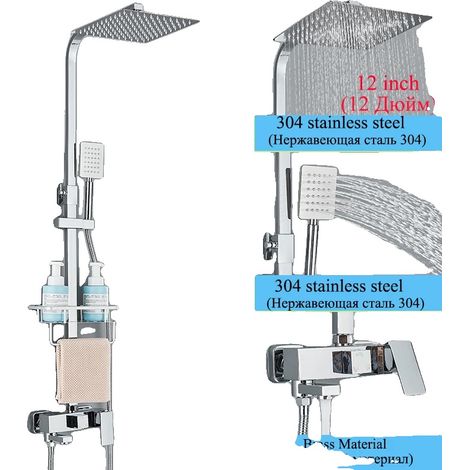 Set di rubinetti per doccia, girevoli, regolabili in altezza, a 3 vie, diametro 30,5 cm. (1/2)