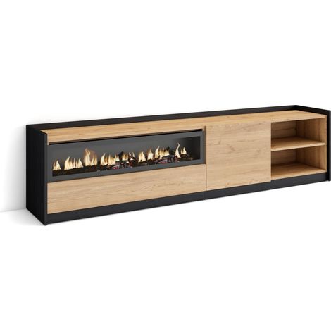 Skraut Home - TV-Schrank, Lowboard, 207x37x50cm, Für TV-Geräte bis zu 80", Elektrokamin., Eiche Schwarz (1/5)