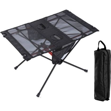 Table de camping pliante, mini table pliante portable avec sac en filet et sac de transport, table de camping légère pour randonnée, pêche, pique-nique, noire (60 x 40 x 40 cm) (1/5)