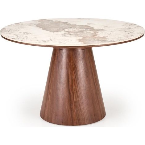 Table à manger ronde 120 cm en pierre frittée style marbre et pied conique Landy (1/5)