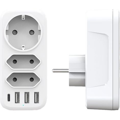 Blanc Multiprise Murale avec USB C, Multiprises 3 Prises 17W 5A avec 3 USB C&1 A, Maison Le Bureau Les Voyages Compatible avec Phone Pad