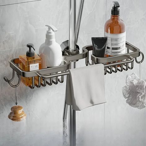 (Étagère gris anthracite) 1 étagère de rangement pour salle de bain, panier de rangement pour pommeau de douche, étagère de rangement pour pommeau de douche, convient pour la salle de bain, la cuisine (1/5)