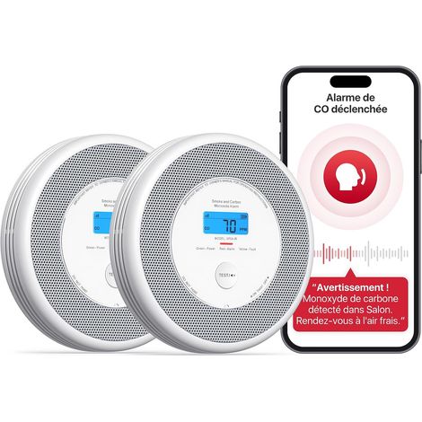 Détecteur Fumée et de CO Wi-FI, Alerte Vocale FR, XP0A-iR, Lot de 2 Pile Remplaçable, Notifications via l’Application (1/5)