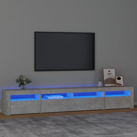 Meuble TV Banc TV Armoire TV avec lumières LED Gris béton 240x35x40 cm