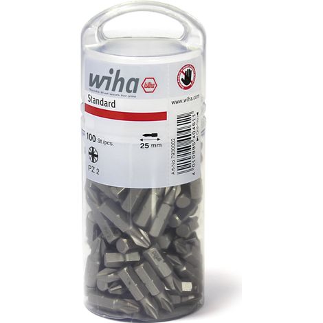 Wiha Bit set Standard 25 mm Pozidriv (PZ2), 100-pcs. in bulk pack, 1/4" (40462)