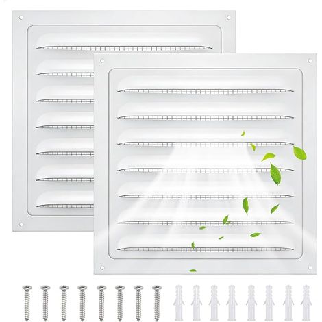 Grille Aération Fenêtre, 15x15 cm, Sortie d'air, Blanc Grille de Ventilation Carrée en Aluminium avec Moustiquaire, Grilles d'Aération Salle de Bain, Bureau Cuisine (1/5)