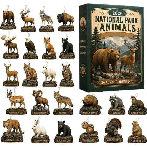 Calendrier de l'Avent 2026 Parc National, 24 ornements en acrylique 2D à suspendre, fauna sauvage (1/5)