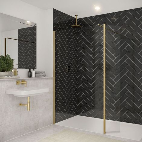 Merlyn 8mm Brushed Brass Wetroom Shower Screen Swivel Return Panel 300mm (1/5)
