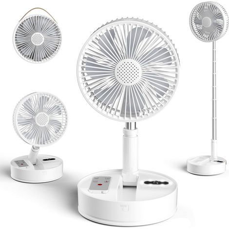 Ventilateur Silencieux Pliable Ventilateur sur Pied Table 2 en 1 Télécommandée 4 Vitesses 7200mAh Batterie Rechargeable Ø8''/20CM Portable pour Chambre à Coucher Bureau Voyage-Blanc (1/5)