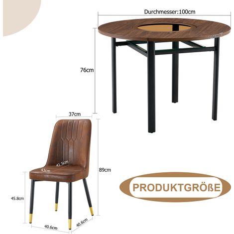 Conjunto de mesa redonda de comedor moderna minimalista 100 cm en MDF con 2 sillas de tejido marrón (1/5)