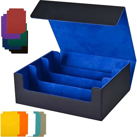 Deck Box, Boîte de Rangement pour Cartes à Collectionner, 29 x 24 x 10,5 cm, Deck Box 1800+ Boîte à Cartes, Boite avec 10 Séparateurs Compatibles, pour Cartes Magic (Noir et Bleu) (1/5)
