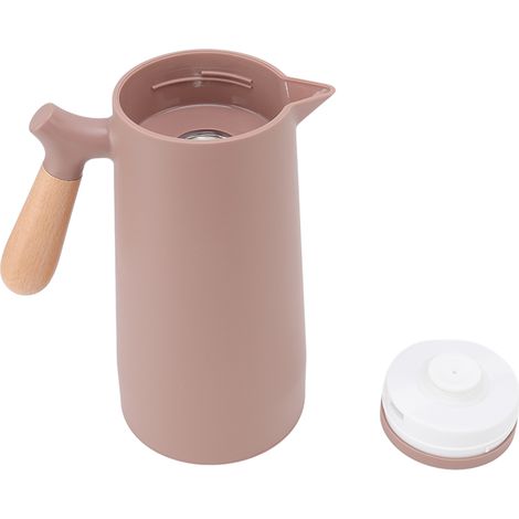 Tragbare 1-Liter-Kaffeekanne, schlichtes und elegantes Design mit Buchenholzgriff, großes Fassungsvermögen, 12 Stunden Wärmeisolierung, braun (1/5)
