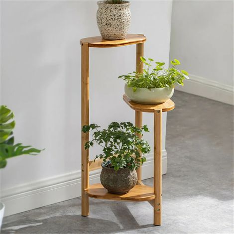 Blumentreppe Bambus 3 stufige Pflanzentreppe, Pflanzenregal Gartenregal für Wohnzimmer Balkon Garten Indoor Outdoor, Natur