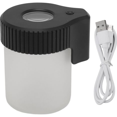 Boîte de rangement LED étanche et anti-odeurs avec loupe 8X pour herbes et tabac, en verre noir (1/5)