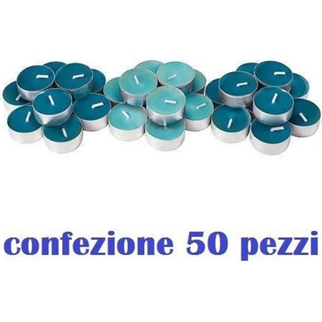 TrAdE Shop Traesio - Set 50 Pezzi Candele Blu Profumate Fragranza Oceano Tealight Lumini -