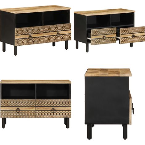 Mueble de TV madera maciza de mango rugosa negro 70x33,5x46 cm - Madera de mango - Mueble industrial