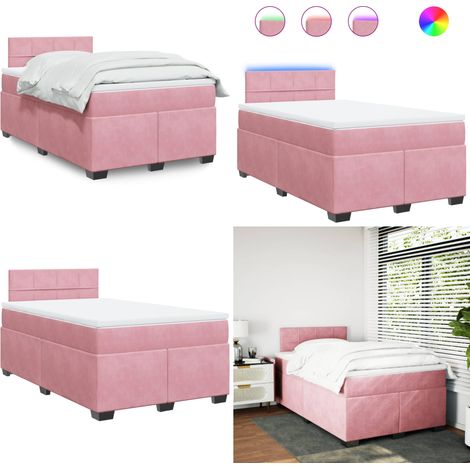 Sommier à lattes de lit avec matelas Rose 120x200 cm Velours - Lit Double - Lit Rose - Lit Design - Lit Avec Éclairage Led - Matelas À Ressorts Ensachés - Home & Living (1/5)