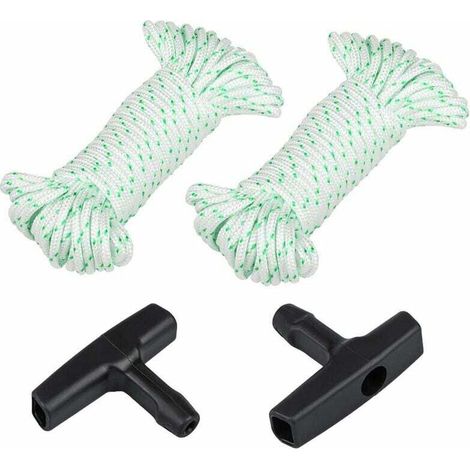 2 Pack 10m Starter Rope (Diameter: 3mm), Pull Rope with 2 Starter Handles for Husqvarna Stihl Poulan Lawn Mower - Green (1/5)