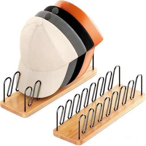 Support Pour Casquettes - En Bois Et Métal - Support Sur Pied Pour 14 Casquettes - Organiseur D'Entrée Ou De Chambre - 2 Pièces (1/5)