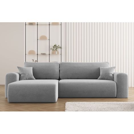Ecksofa mit Schlaffunktion und Stauraum für Bettzeug, L-förmiges Sofa,Capri Stoff Poso Hellgrau Rechts (1/4)