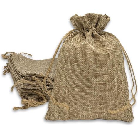 12 sacchetti regalo in juta con coulisse - Marrone naturale (14x19 cm) - Adatti per feste, matrimoni e progetti fai da te - Materiale di imballaggio ecologico (1/5)
