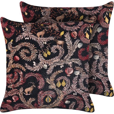 Conjunto de 2 cojines de terciopelo negro rosa 45 x 45 cm algodón botánico Ricinus